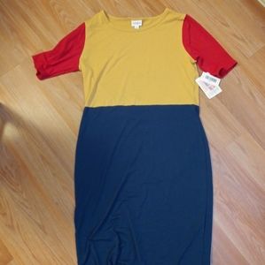 LuLaRoe Julia Dress NWT | Size L | Colorblock Bodycon | Snow White Disney Look
